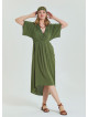 V Neck Pleated Detail Khaki Casual Plus Size Dress 4607